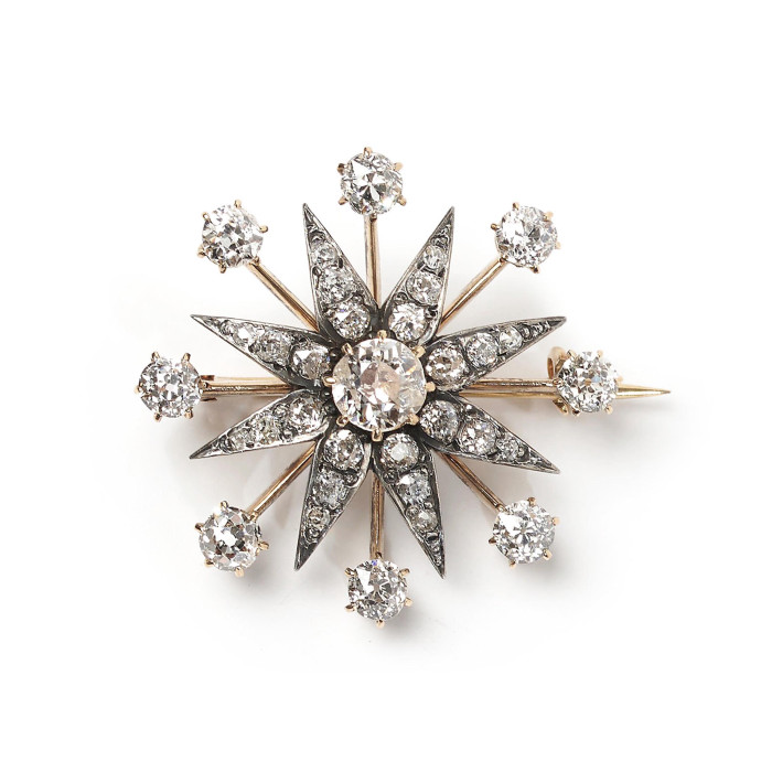 Antique Diamond, Silver and Gold Eight Ray Star Brooch, Circa 1900