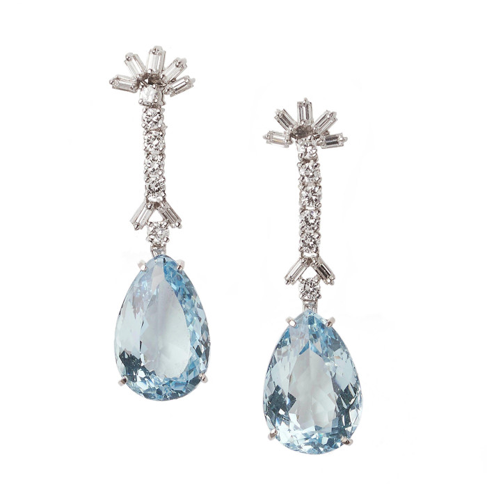Vintage Aquamarine, Diamond and White Gold Drop Earrings, Circa 1960