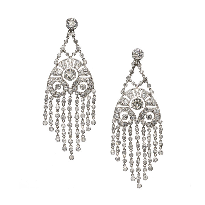Diamond and Platinum Fringe Drop Earrings, Circa 1935, 6.93 Carats