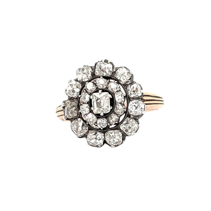 Antique Georgian Diamond and Silver Upon Gold Cluster Ring, Circa 1830