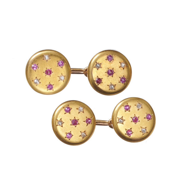 Vintage Ruby Diamond and Gold Cufflinks, Circa 1935