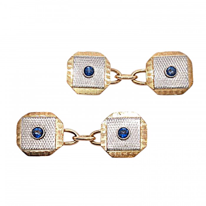 Art Deco Sapphire Platinum and Gold Cufflinks, Circa 1930 Art Deco Sapphire Platinum and Gold Cufflinks, Circa 1930