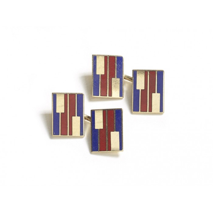 Vintage Larter & Sons Red and Blue Enamel and Gold Cufflinks, Circa 1960