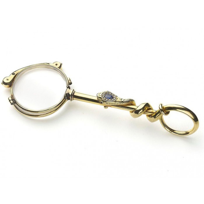 Vintage Gold Snake Lorgnette With Sapphire, Ruby and Diamond, Circa 1940