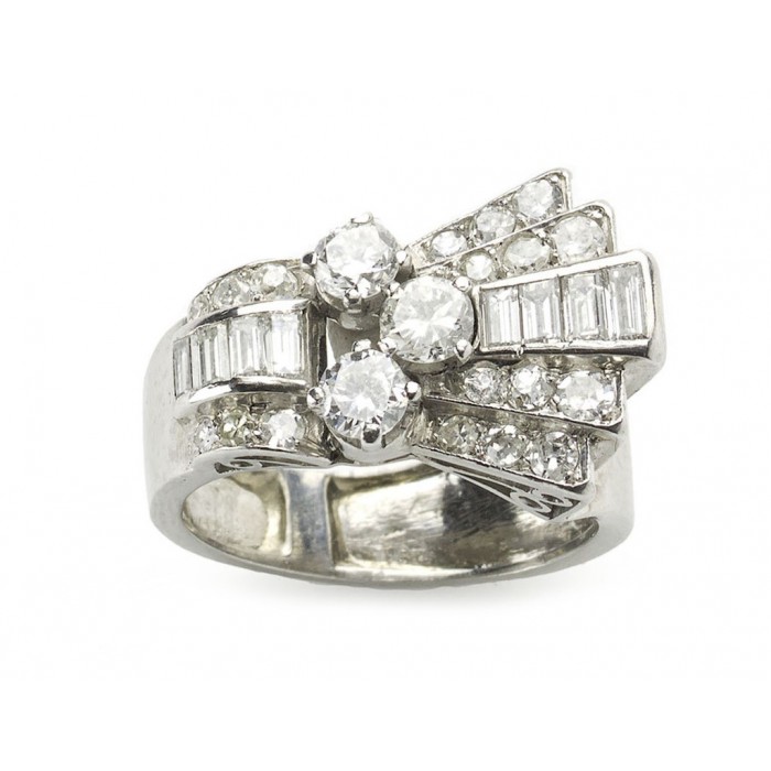Late Art Deco Diamond and Platinum Ring, 1.60ct, Circa 1940