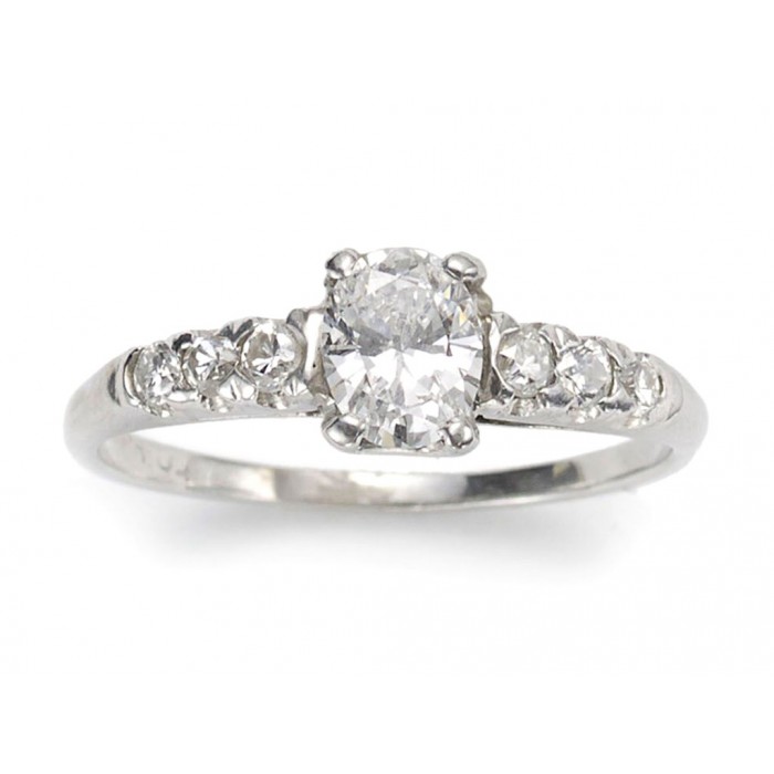 Vintage Oval Diamond and Platinum Ring 0.51 Carats