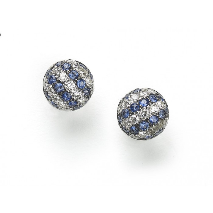 Modern Sapphire Diamond and White Gold Stripe Earrings