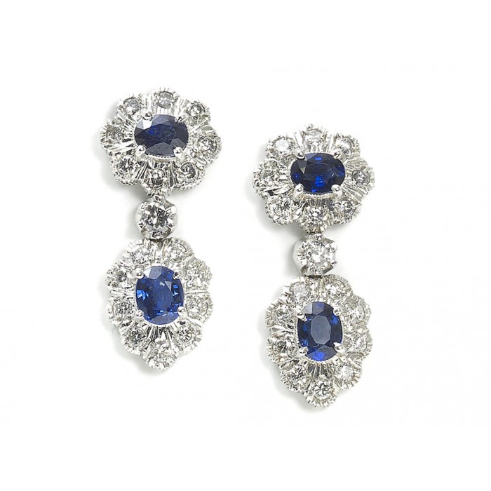 Sapphire and Diamond Cluster Drop Earrings