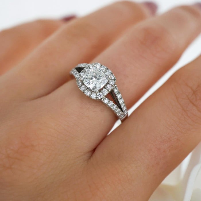 1.01ct D SI1 Cushion Diamond and Platinum Cluster Ring
