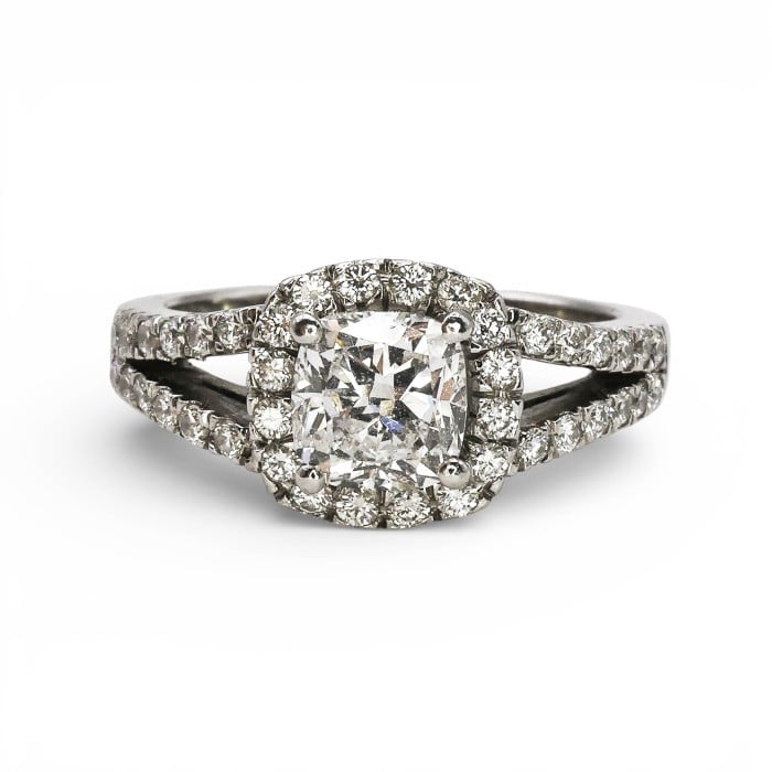 1.01ct D SI1 Cushion Diamond and Platinum Cluster Ring