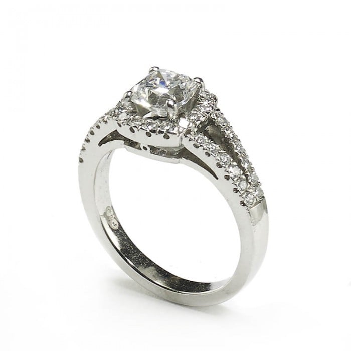 1.01ct D SI1 Cushion Diamond and Platinum Cluster Ring