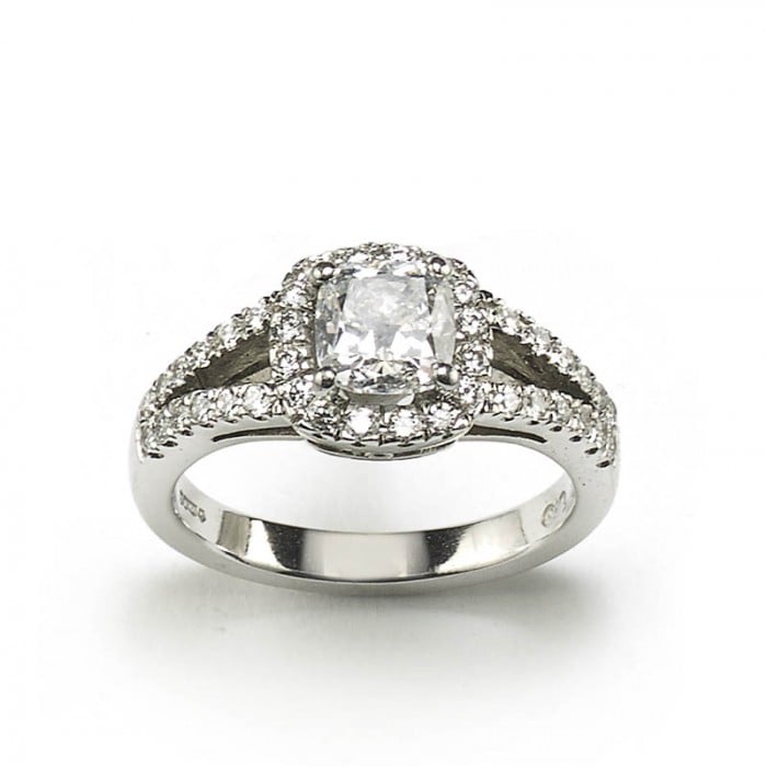 1.01ct D SI1 Cushion Diamond and Platinum Cluster Ring