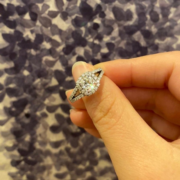 1.01ct D SI1 Cushion Diamond and Platinum Cluster Ring