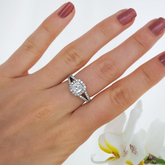1.01ct D SI1 Cushion Diamond and Platinum Cluster Ring