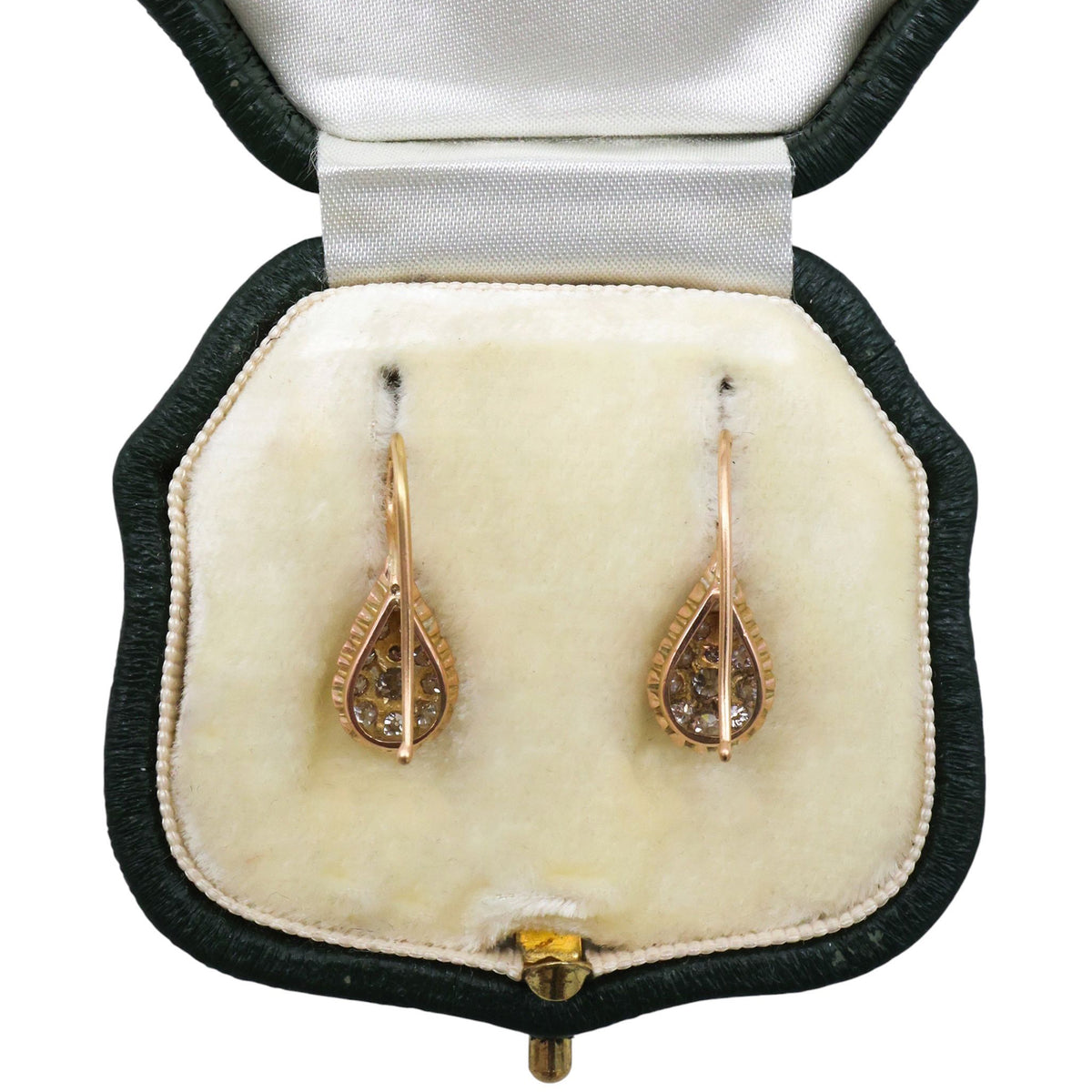 Antique Diamond and Gold Pear Shape Drop Earrings, Circa 1880