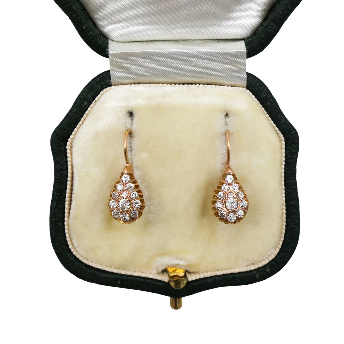 Antique Diamond and Gold Pear Shape Drop Earrings, Circa 1880