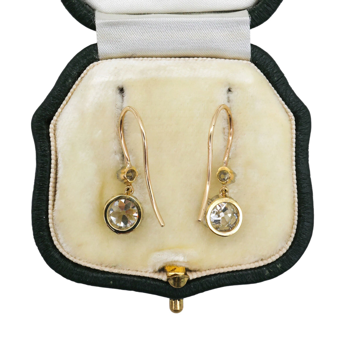 Antique Old-Cut Diamond Platinum and Gold Drop Earrings, 2.60ct, Circa 1910