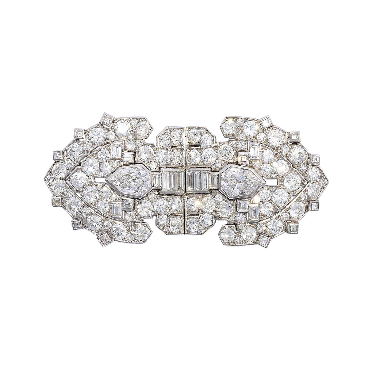 A diamond double clip brooch in platinum and white gold