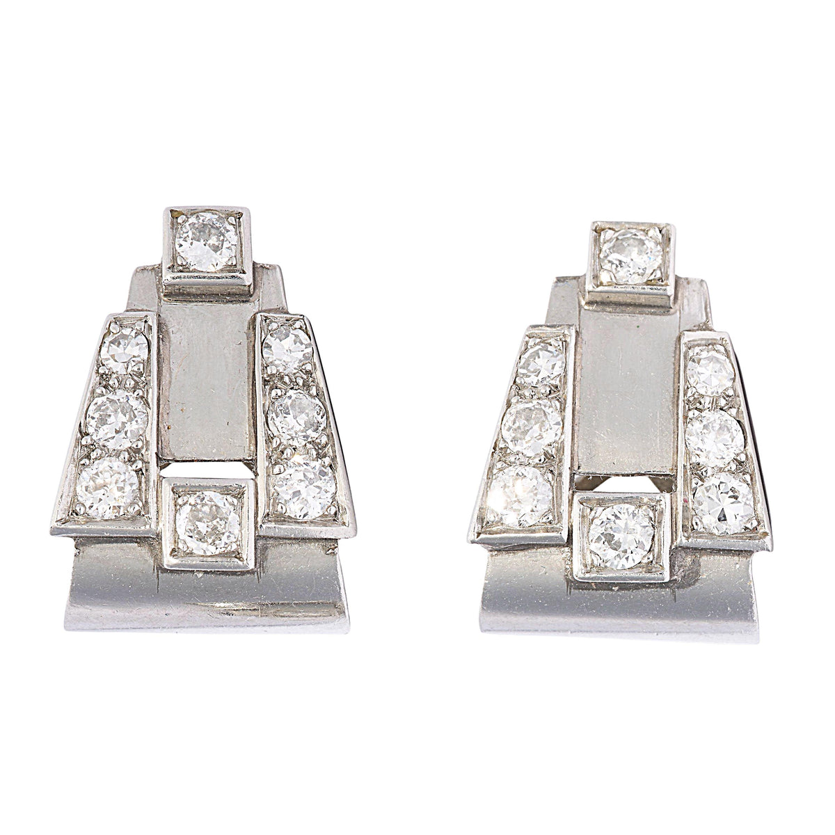 A pair of Art Deco round diamond clips, in platinum