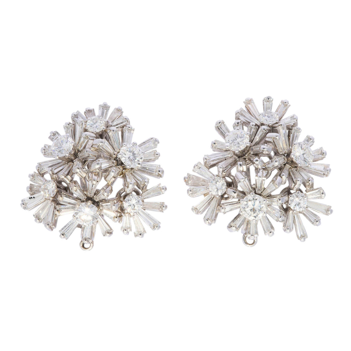 A pair of vintage multi floral cluster earrings set with diamonds, in white gold