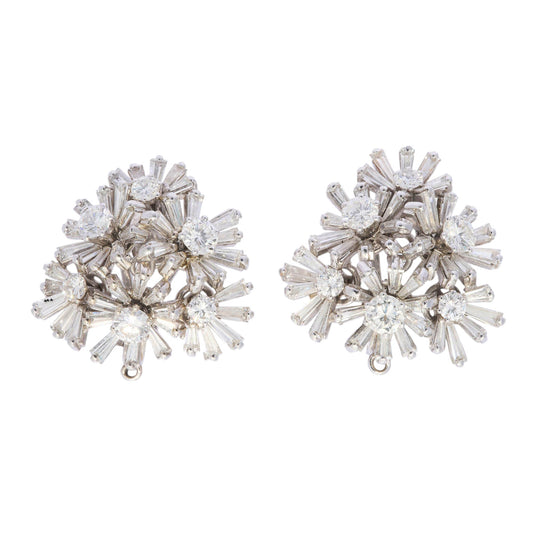 A pair of vintage multi floral cluster earrings set with diamonds, in white gold