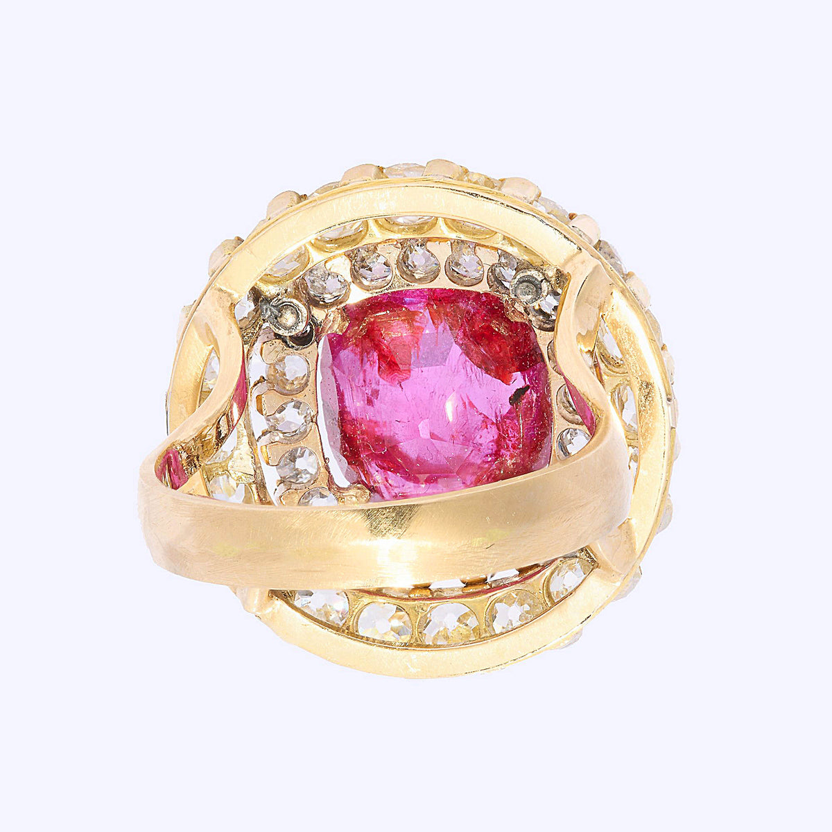 Antique Ruby Diamond and 18ct Yellow Gold Double Row Target Cluster Ring, Circa 1850