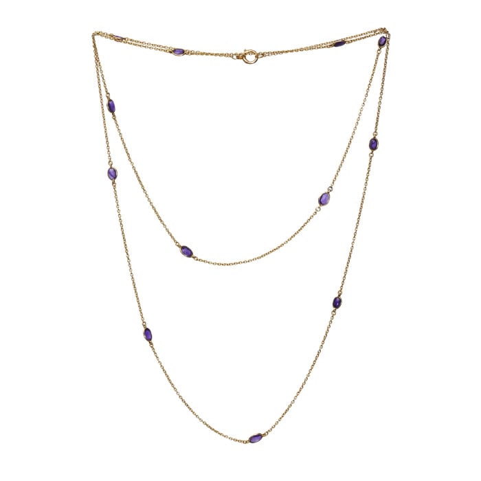 Antique Amethyst and Gold Long Chain Necklace, Circa 1920