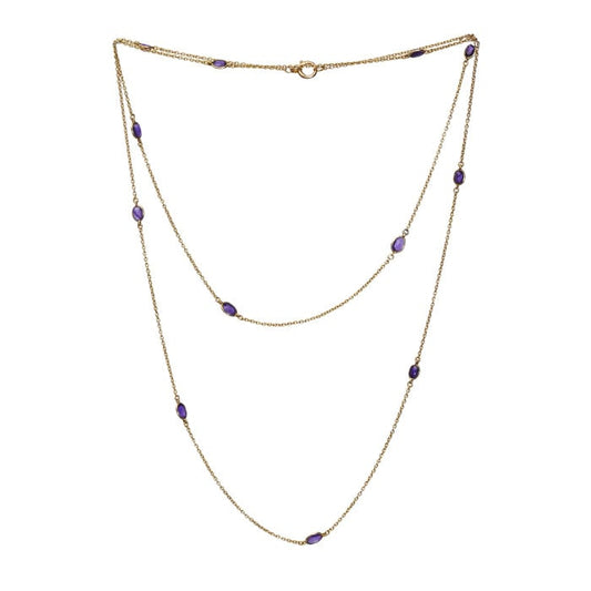 Antique Amethyst and Gold Long Chain Necklace, Circa 1920