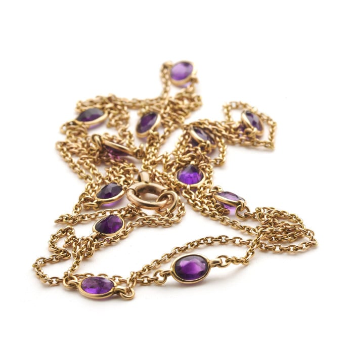 Antique Amethyst and Gold Long Chain Necklace, Circa 1920