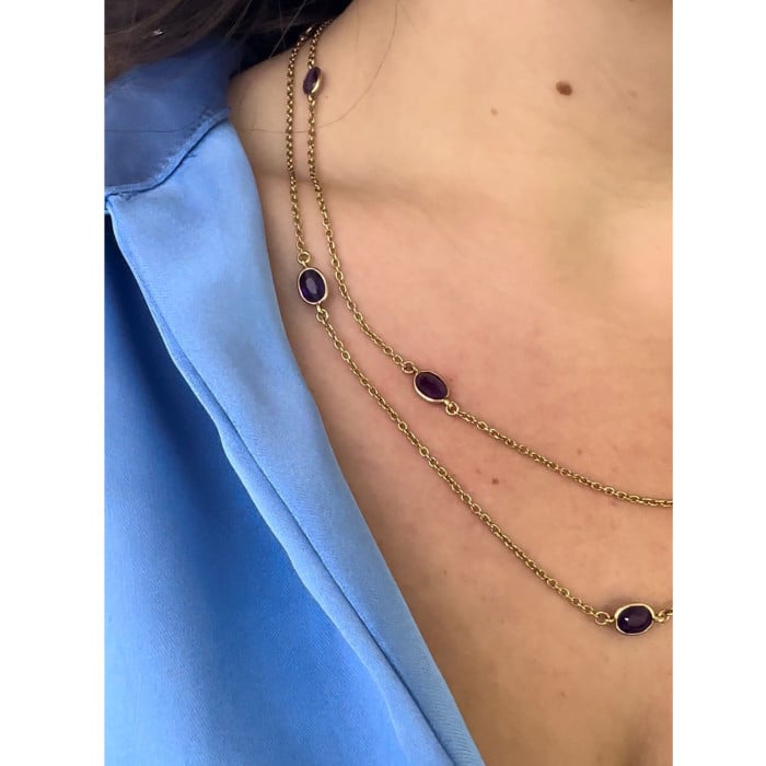 Antique Amethyst and Gold Long Chain Necklace, Circa 1920