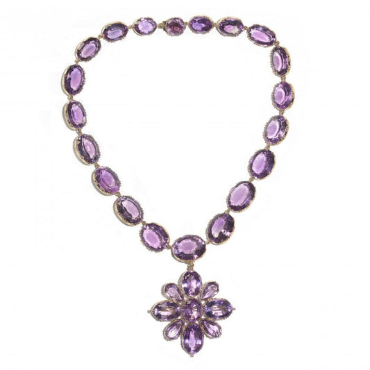 Antique Amethyst and Gold Riviére Necklace and Cross Pendant, Circa 1880