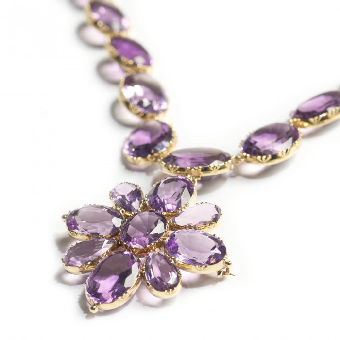 Antique Amethyst and Gold Riviére Necklace and Cross Pendant, Circa 1880