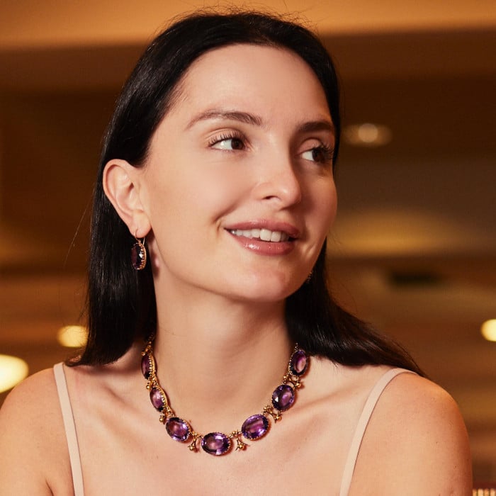 Antique Amethyst and Gold Riviére Necklace and Earrings Suite, Circa 1880