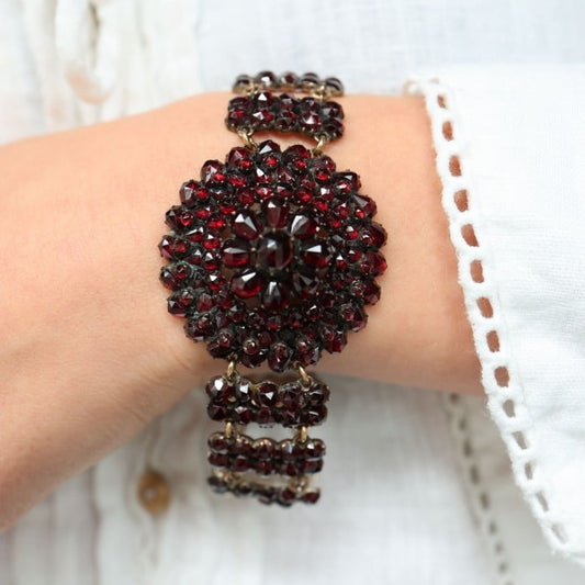 Antique Bohemian Garnet and Silver Bracelet, Circa 1900