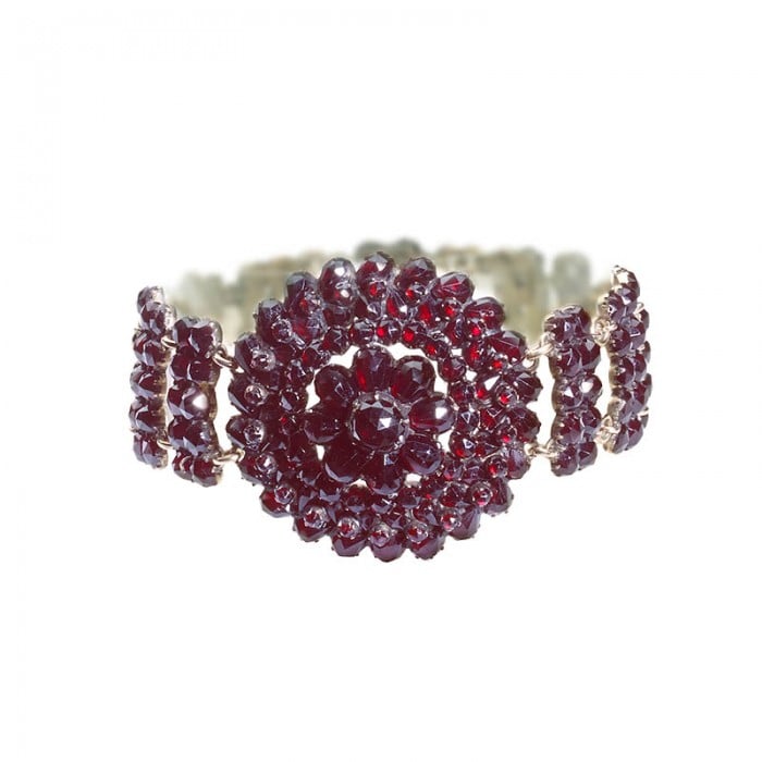 Antique Bohemian Garnet and Silver Bracelet, Circa 1900