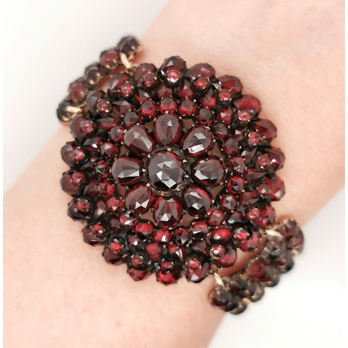Antique Bohemian Garnet and Silver Bracelet, Circa 1900