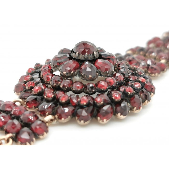 Antique Bohemian Garnet and Silver Bracelet, Circa 1900