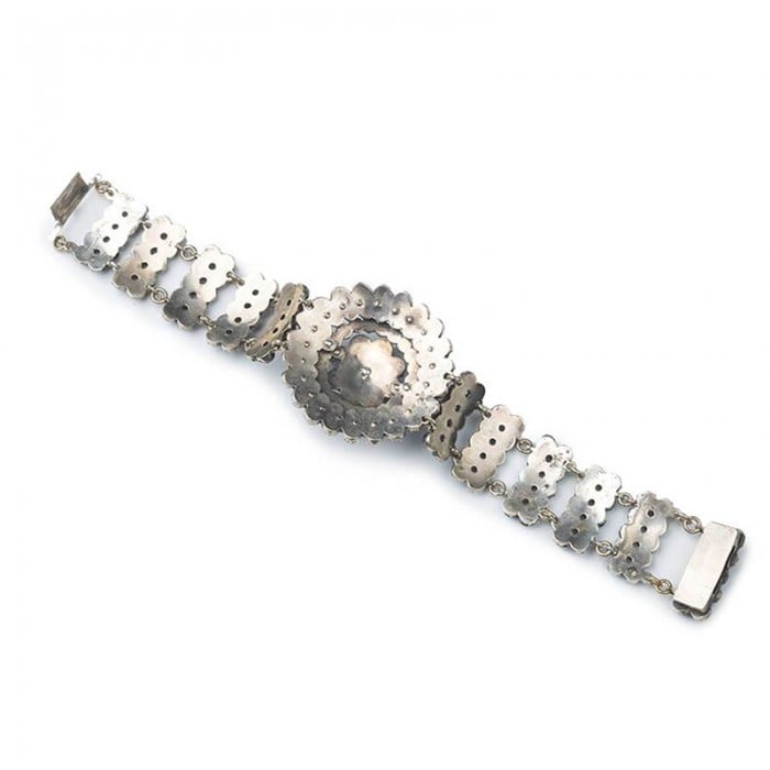 Antique Bohemian Garnet and Silver Bracelet, Circa 1900