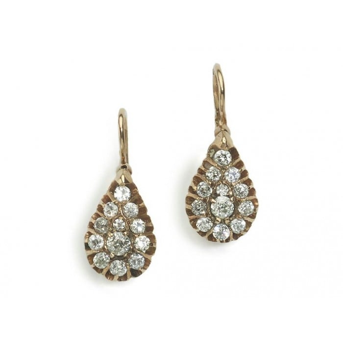 Antique Diamond and Gold Pear Shape Drop Earrings, Circa 1880