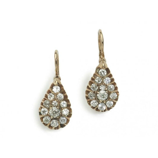 Antique Diamond and Gold Pear Shape Drop Earrings, Circa 1880