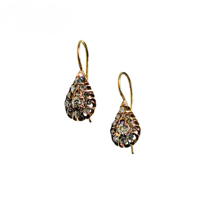 Antique Diamond and Gold Pear Shape Drop Earrings, Circa 1880