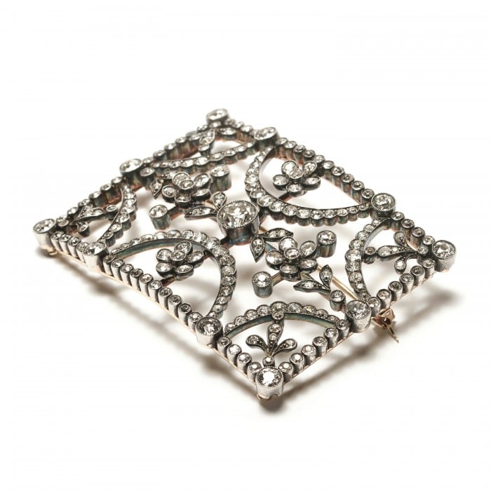 Antique Diamond and Silver Upon Gold Buckle Brooch, Circa 1890