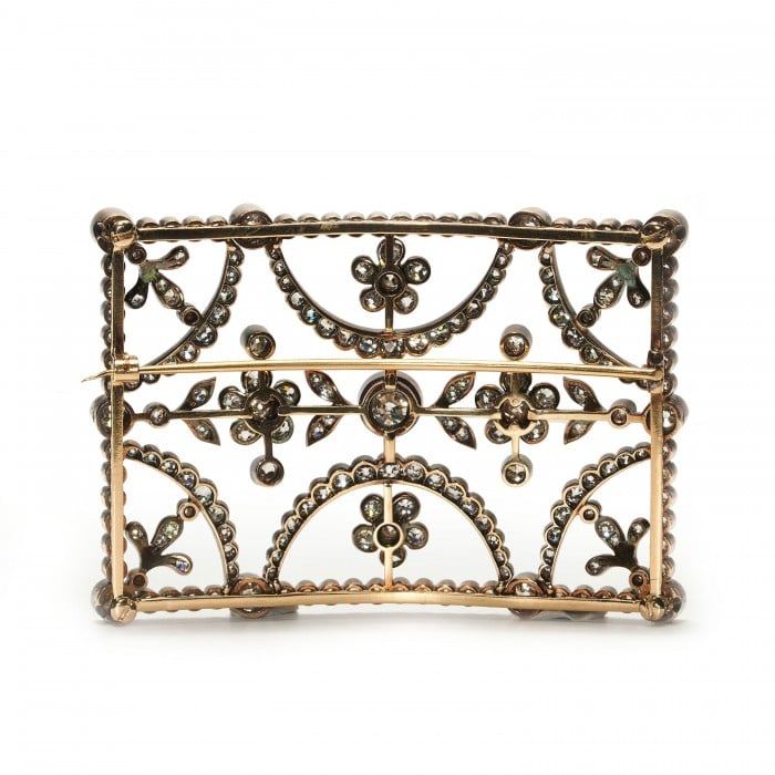 Antique Diamond and Silver Upon Gold Buckle Brooch, Circa 1890