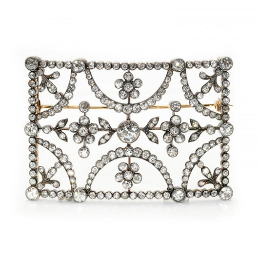 Antique Diamond and Silver Upon Gold Buckle Brooch, Circa 1890