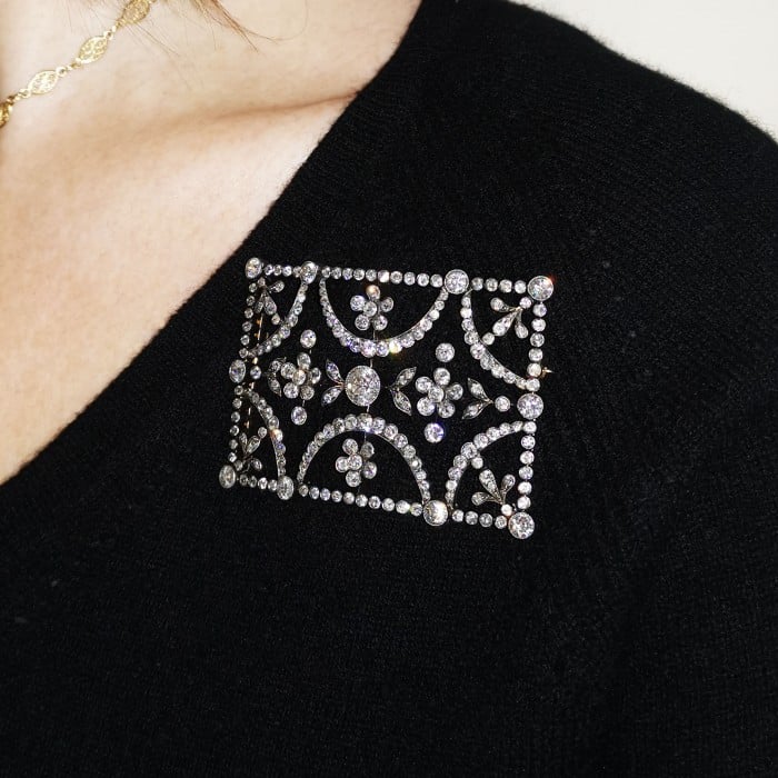 Antique Diamond and Silver Upon Gold Buckle Brooch, Circa 1890