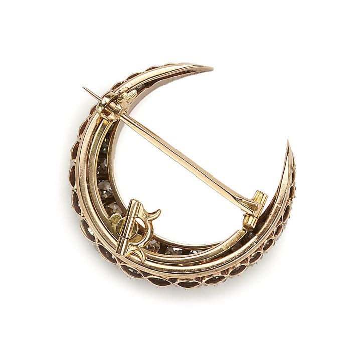 Antique Diamond and Silver Upon Gold Crescent Brooch, 4.00ct, Circa 1880