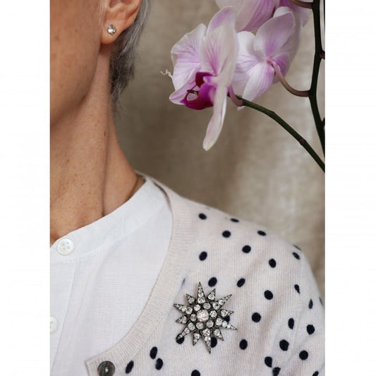 Antique Diamond and Silver Upon Gold Twelve Point Star Brooch, Circa 1880, 11.26 Carats