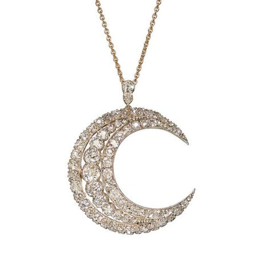 Antique Diamond Silver and Gold Crescent Pendant, Circa 1890, 4.50 Carats