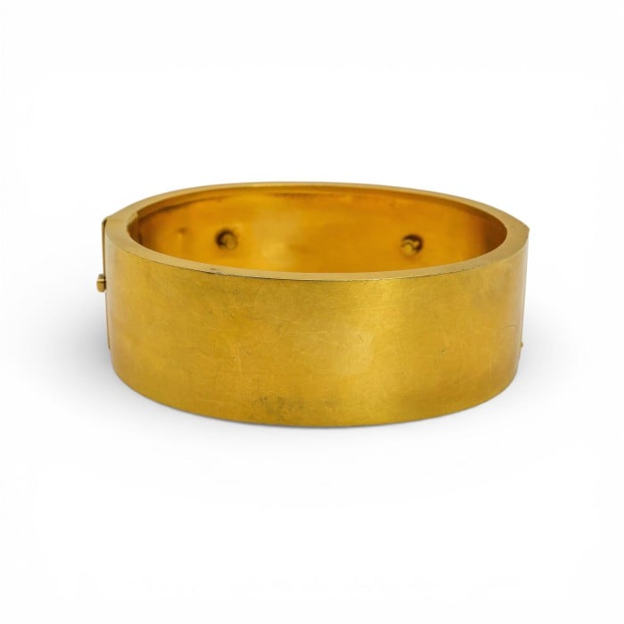 Antique Etruscan Revival Pearl and Gold Bangle, Circa 1875