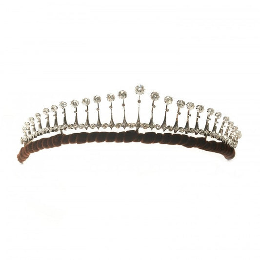 Antique French Ch. Fontana & Cie Diamond Fringe Tiara Necklace, Silver Upon Gold, Circa 1880